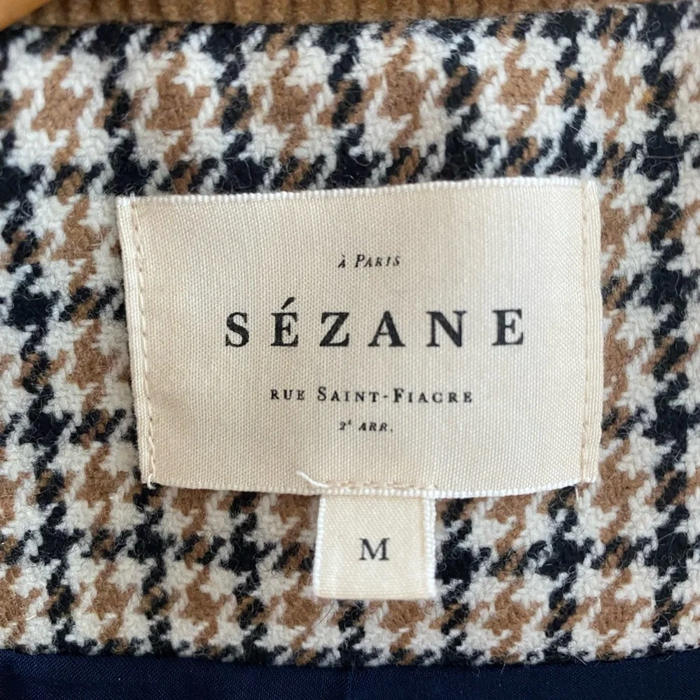 Sézane Houndstooth Will Jacket with Tan Corduroy Collar - Picture 2 of 8